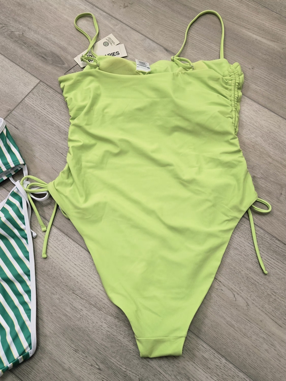 NEW! No Boundaries Green Striped Bikini Set & Lime One-Piece Swimsuit - Picture 5 of 8